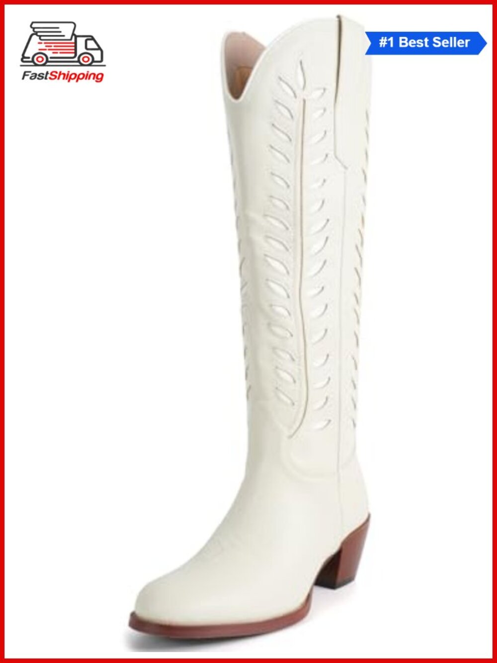 ✨ Embroidered Cowboy Boots for Women Round Toe Chunky Heel Faux Leather